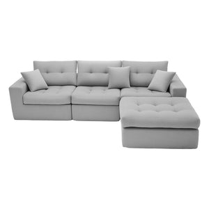 English Elm Corduroy L-shaped Sectional Sleeper Sofa No Assembly Needed for Apartments Light Gray W5532S00033