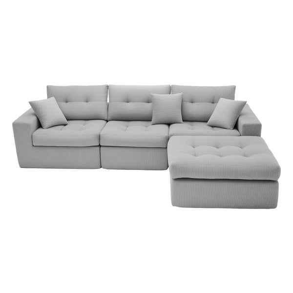 English Elm Corduroy L-shaped Sectional Sleeper Sofa No Assembly Needed for Apartments Light Gray W5532S00033