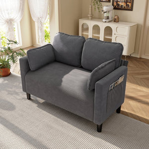 English Elm 48" Corduroy Compact Loveseat with Side Pocket Solid Wood Frame for Small Spaces Grey W2715P409865