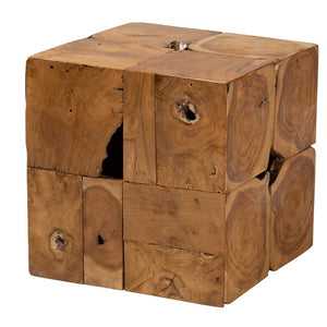 English Elm Rustic Teak Root Cube End Table Solid Wood Organic Grain Natural Indoor Outdoor B2750P470068