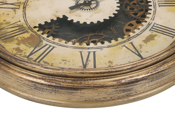 English Elm Clocks, 30" Round Antique Gold Wall Clock With Gear Mechanism - Vintage Charm For Any Space! B2710P287072