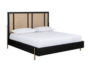 Sunpan AVIDA King Bed - Exquisite Black Oak & Natural Rattan with Gold Accents for Luxurious Bedrooms 110387