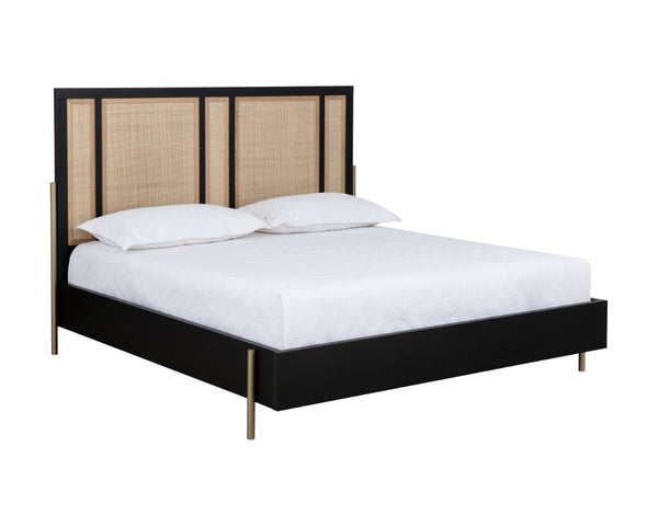 Sunpan AVIDA King Bed - Exquisite Black Oak & Natural Rattan with Gold Accents for Luxurious Bedrooms 110387