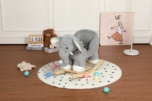 English Elm Kids Elephant Plush Rocking Toy with Sound Button Safety Belt and Sturdy Steel Frame W3723P374146