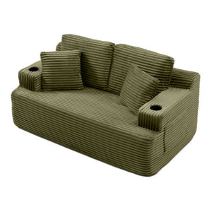 English Elm Boneless Floor Sofa Corduroy Upholstered 5 Seat Low Profile with Cup Holders for Living Room Green W1117S00434