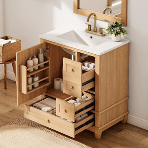 English Elm [video] 30 Inch Freestanding Bathroom Vanity White Mdf Pine Legs Ceramic Sink Soft Close N759P394441N