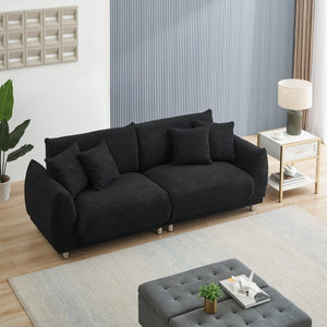 English Elm 86.6 Inch Teddy Fleece Three-seat Sofa with Silver Legs and Four Plush Pillows Black W1658S00158
