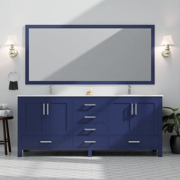 English Elm Navy Solid Wood Double Bathroom Vanity with Cultured Marble Top and Soft Close Storage B2731P259142