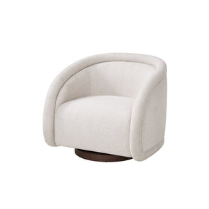 English Elm Sabbo Bouclé Swivel Accent Chair Walnut Wood Base Cozy Reading Nook Seating Beige,Walnut N767P388923B