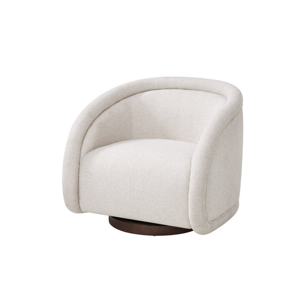 English Elm Sabbo Bouclé Swivel Accent Chair Walnut Wood Base Cozy Reading Nook Seating Beige,Walnut N767P388923B