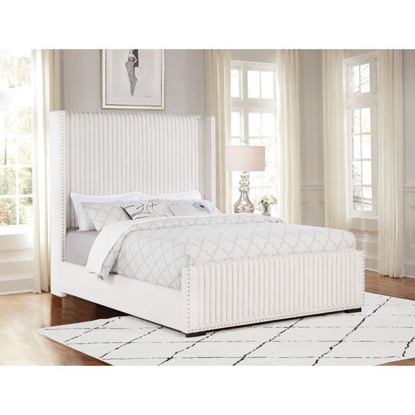 English Elm Ian Wingback Queen Bed Channel Tufted Headboard Nailhead Trim Glam Upholstered Frame B062P447939
