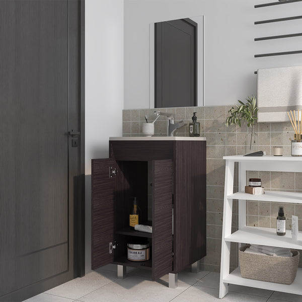 English Elm Wenge Bathroom Vanity with Integrated Sink, Waterproof Finish, Metal Legs & 2 Doors for Organized Storage B062P355530