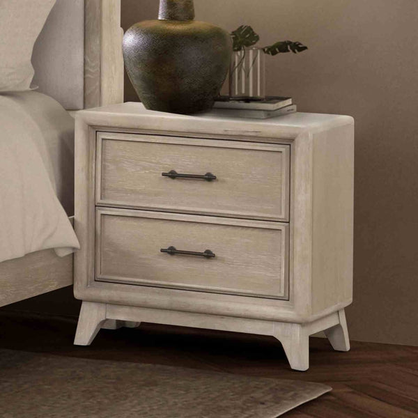 English Elm 3pc Queen Bedroom Set Oak Veneer Channel Padded Headboard Nightstands Transitional B2741S00857