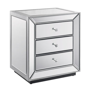 English Elm Three Drawer Mirrored Cabinet with Pearl Lacquer Finish and Crystal Pulls for Glam Decor W1005P416743