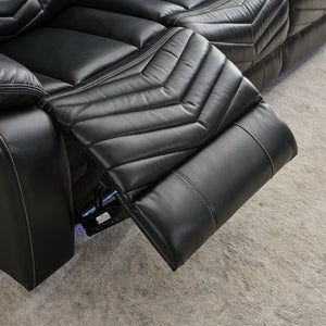 English Elm Ms Two Piece Manual Reclining Sofa Set Faux Leather Led Ambient Living Room Black W1805S00176