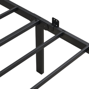 English Elm Queen Steel Bed Frame with Wood Panel Headboard Modern Matte Black Bedroom Design W2297P281498
