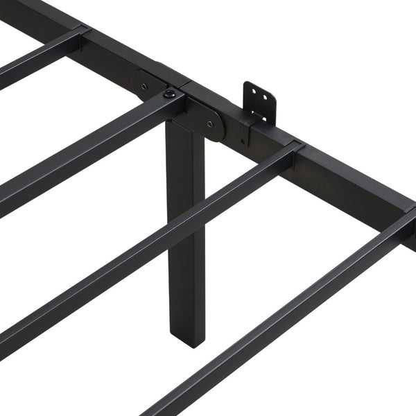 English Elm Queen Steel Bed Frame with Wood Panel Headboard Modern Matte Black Bedroom Design W2297P281497