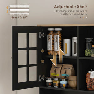 English Elm HOMCOM 72" Kitchen Pantry Hutch Cabinet with Glass Doors, Large Countertop, Adjustable Shelves, Black W2225P200665