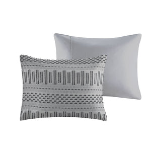 JLA Home INK+IVY - Cotton Jacquard Duvet Cover Mini Set with Breathable OEKO-TEX Cotton, Grey Stripes & Eyelash Texture 92 L x 88 W x 0.13H II12-1102