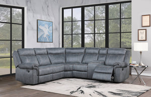 English Elm Dollum Two Tone Nubuck Manual Recliner Sectional Sofa with USB Port, Cupholder Console, Tufted Comfort Gray 69 L x 30 W x 26 H B2726S00124