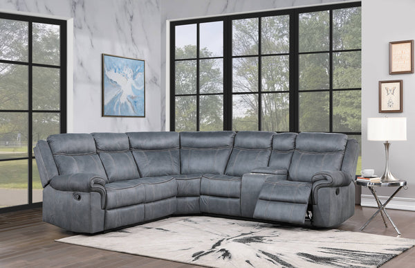 English Elm Dollum Two Tone Nubuck Manual Recliner Sectional Sofa with USB Port, Cupholder Console, Tufted Comfort Gray 69 L x 30 W x 26 H B2726S00124