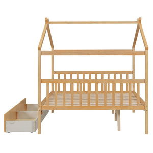 English Elm Twin House Bed Solid Pine Kids Cottage Frame with Storage Drawers Imaginative Room N708P309247M