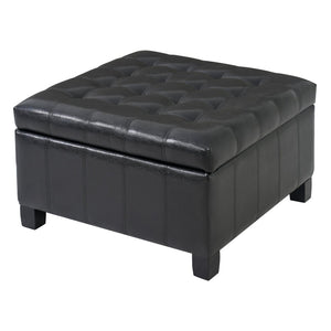English Elm Black Tufted Pu Lift Top Storage Ottoman with Rubberwood Legs for Living Spaces Black N779P404084B