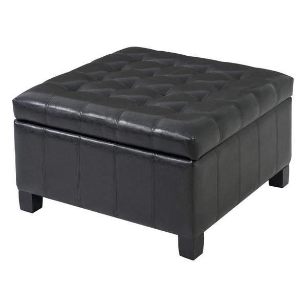 English Elm Black Tufted Pu Lift Top Storage Ottoman with Rubberwood Legs for Living Spaces Black N779P404084B