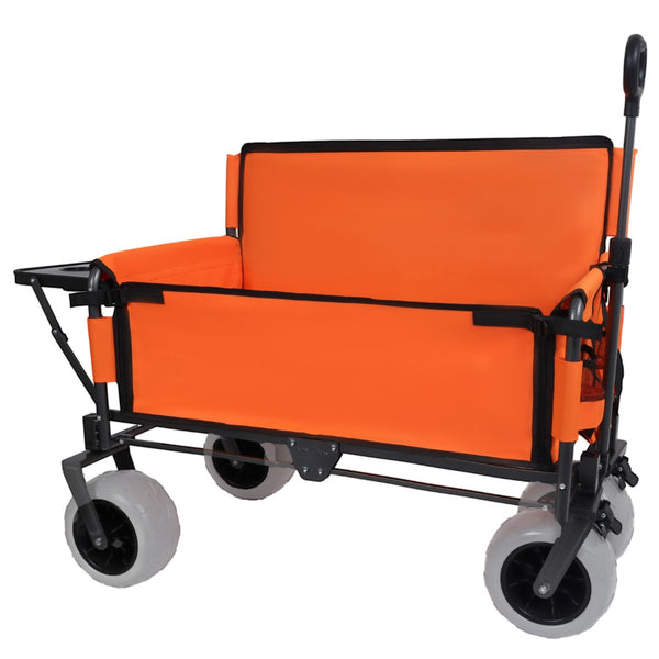 English Elm 3-in-1 Folding Wagon with Bench Seat Tabletop and All-terrain Beach Tires for Camping Orange W2932P320637