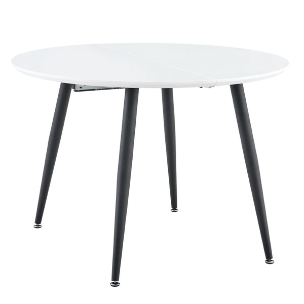English Elm Pull Extendable Round Dining Set White Mdf Top Black Metal Legs with 8 Clear Chairs W2920S00136
