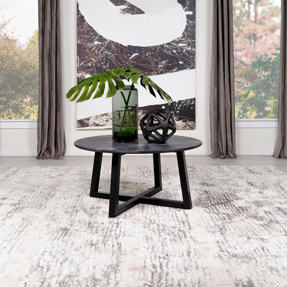 English Elm Enlow Chic Black Round Marble-Like Smarttop Coffee Table - Modern Design, Durable & Low Maintenance B062P299966