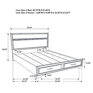 English Elm Corbin Queen Bedroom Set with Crystal Pulls Metallic Trim and Footboard Storage Drawers Black B062S00785