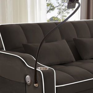 English Elm Versatile Velvet Sleeper Loveseat with Usb Charging Tufted Convertible Sofa Bed W3705P354657