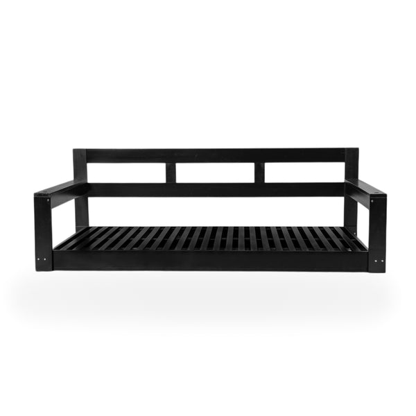 English Elm TOPMAX Acacia Wood Twin Porch Swing Bed Frame with High Back, 350lb Capacity & 118" Hemp Ropes Black N717P265795B