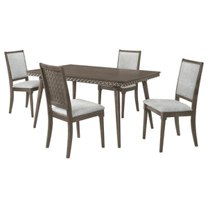 English Elm Perkins Rectangular Dining Set with Embossed Detail and Upholstered Chairs for Four B062S01621