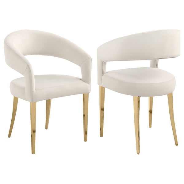 English Elm Rendina Velvet Upholstered Dining Armchair Set of 2 – Curved Open-Back Comfort with Luxe Foam Seating and Metal Frame Cream B062P299827