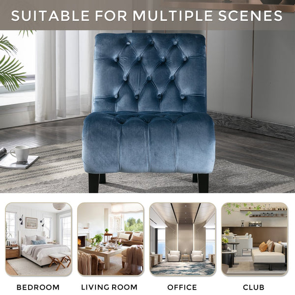 English Elm COOLMORE Velvet Armless Accent Chair with Solid Wood Frame Comfortable Upholstered Barrel Seat Light Blue W39550131