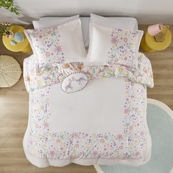 English Elm 3 Pcs Twin Floral Reversible Comforter Set In Purple - Cozy Cotton Bedding With Throw Pillow Included B035P319908