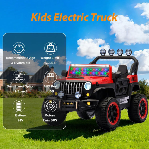 English Elm 24v Two Seat Kids Ride on Car with 4wd Motor Remote Control and Led Lights W509P378206