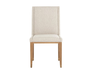 Sunpan Kalla Dining Chair - Stylish Monument Oatmeal Upholstery With Rustic Oak Base & Gold Accents Taupe Fabric 112046
