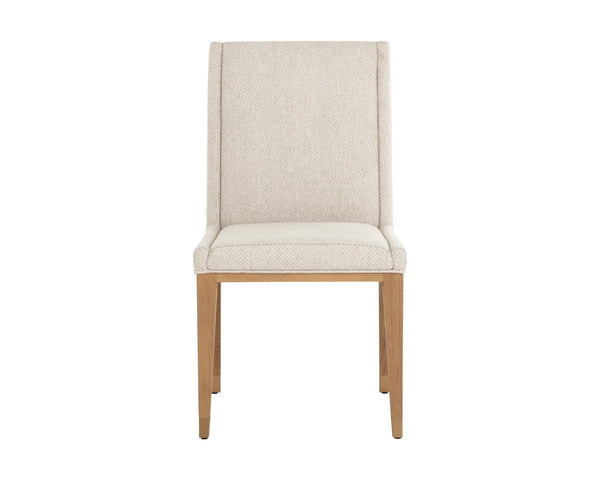 Sunpan Kalla Dining Chair - Stylish Monument Oatmeal Upholstery With Rustic Oak Base & Gold Accents Taupe Fabric 112046