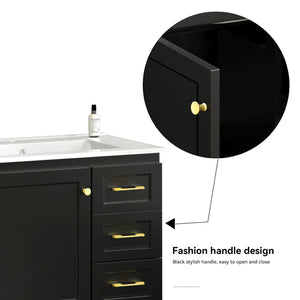 English Elm 30"black Matte Finish Bathroom Vanity with Soft Close Cabinet and Three Storage Drawers Black W3133S00018