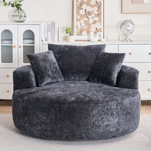 English Elm Round Swivel Barrel Chair Plush Chenille Upholstery Cozy Accent Seat for Any Room Black W2915P338890