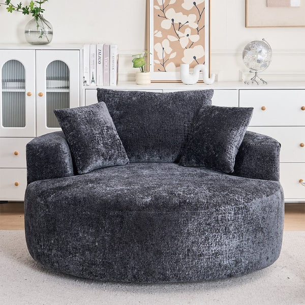 English Elm Round Swivel Barrel Chair Plush Chenille Upholstery Cozy Accent Seat for Any Room Black W2915P338890