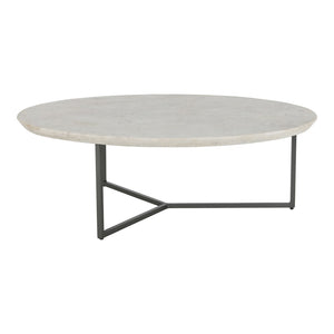 English Elm Chloe Round Marble Top Coffee Table with Open Iron Base for Modern Living Rooms B2769S00017