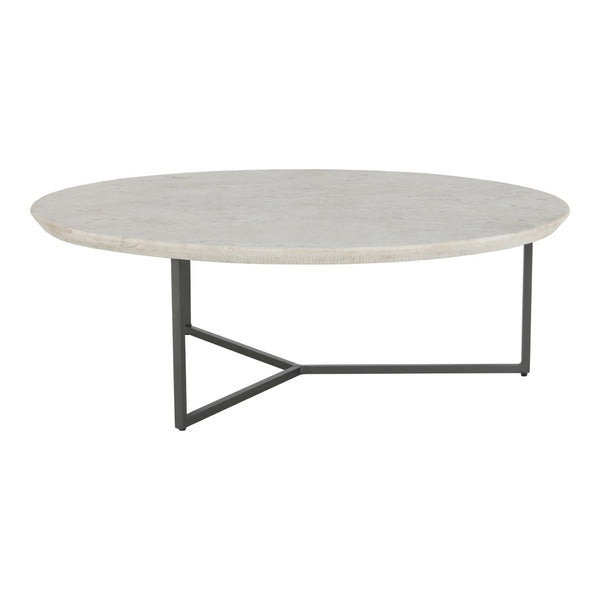 English Elm Chloe Round Marble Top Coffee Table with Open Iron Base for Modern Living Rooms B2769S00017