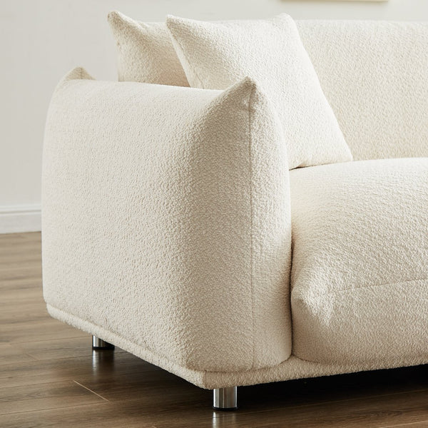 English Elm Oversized Sherpa Loveseat Sofa with Metal Legs and Solid Wood Frame, Plush 3-Seater with Pillows White W3817S00002