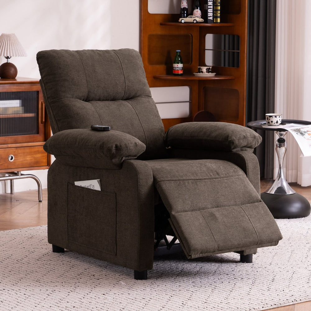 English Elm 019-160°recliner Plush Chenille Push Back Chair with Massage Heating for Seniors Brown W2636P286682