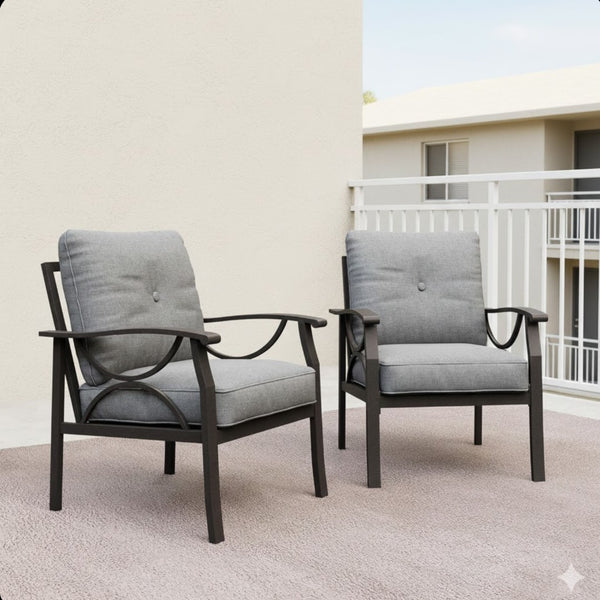 English Elm Set of 2 Outdoor Steel Armchairs Powder Coated Matte Frame with Cushioned Patio Seating Gray+ Khaki B082P455143