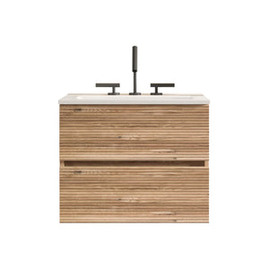 English Elm Gloria Floating Wall Mounted Oak Bathroom Vanity with Integrated Ceramic Sink Storage W1865S00195
